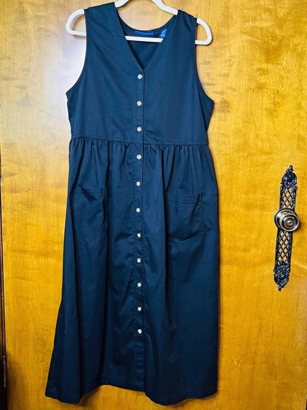 Karen Scott Sleeveless Midi Dress Black Button Front Pockets Size M